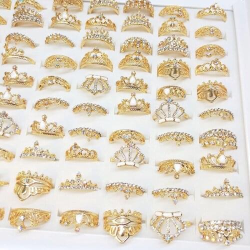 2/10PCS Diamond Set Multi-Style Gold Silver Crown Mixed Alloy Ring Wedding Bridal Accessories Friends Banquet Gift