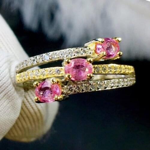 Natural real pink tourmaline ring Per jewelry 925 sterling silver 3*4mm 0.25ct*3pcs gemstone Fine jewelry J2012204