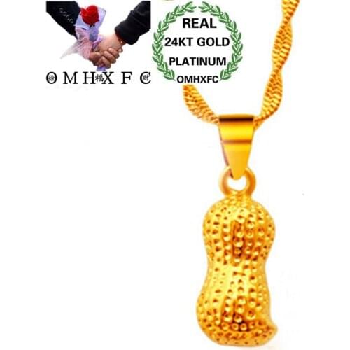 OMHXFC Wholesale European Fashion Woman Man Unisex Party Birthday Wedding Gift Long Life Peanut 24KT Gold Charm Pendant PN157