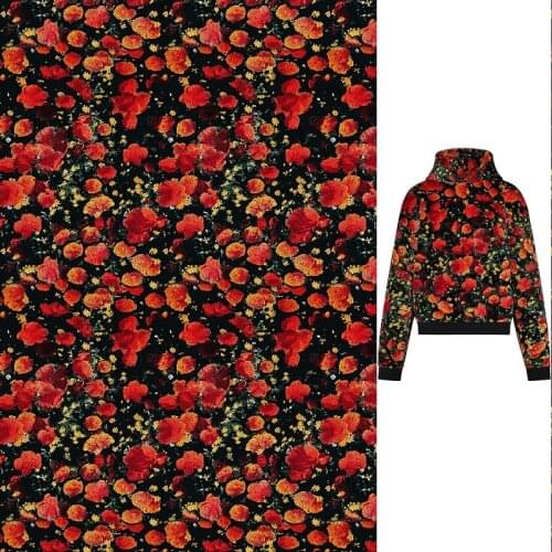 Autumn and winter jacket European and American red flowers digital printing fabric dress shirt fashion cloth