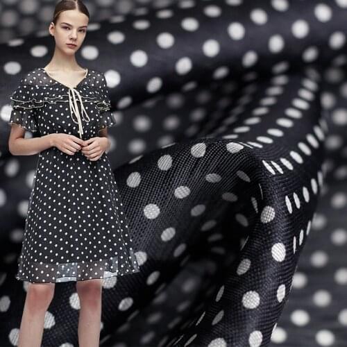 Pearlsilk 14momme Navy Blue Dots Printed Silk Linen Flax Garment Materials Dress DIY clothes fabrics Freeshipping