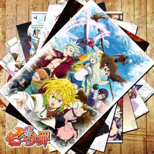 10 PCS/LOT Anime The Seven Deadly Sins Poster Sticker Postcard Meliodas Liones Hawk Diane Ban Wall Picture Gift Card Toys