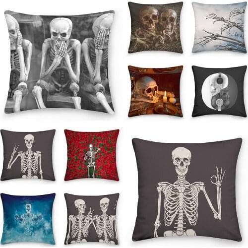 Skull Pillow Cover 45x45cm Skeleton Home Decoration Cushion Cover Throw Pillowcase for Sofa Bedroom