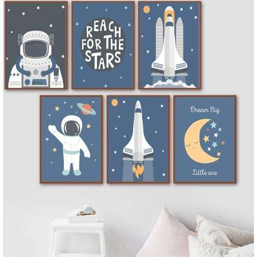 Nursery Child Rocket Posters and Prints Astronaut Space Theme Wall Art Canvas Painting Picture Nordic Kids Boy Room Decor Art