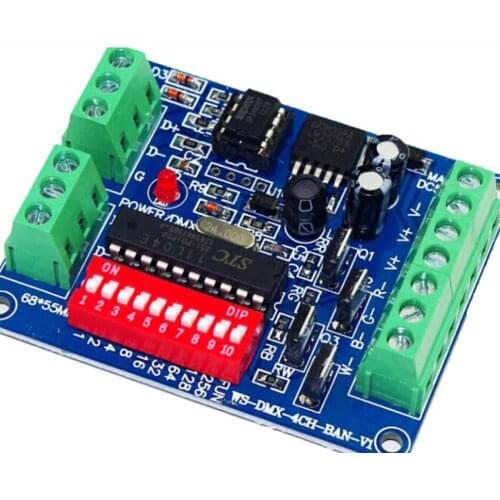 RGBW DMX Decoder Led Strip Light Controller Simple 4-way 4 Channel RGBW DMX512 Easy to DMX Control Board DC5V-24V