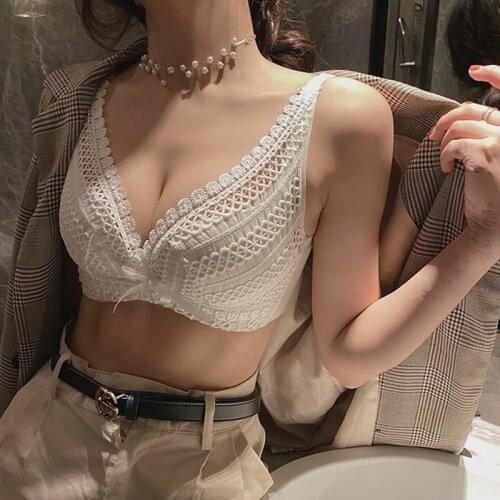 Sexy Backless Bra And Panty Set Lace Seamless Push Up Crop Top Bh Underwear Briefs Women Wireless Lingerie Sets Cotton AB Small