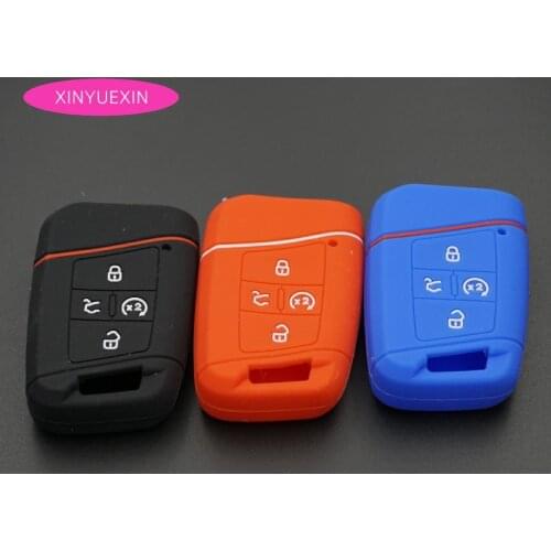 Xinyuexin Silicone Car Key Cover Case Holder Fob Skin for VW Tiguan 2018 Smart Key Card 4Buttons Car Styling