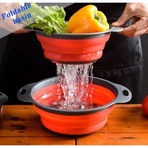Foldable Drain Basket Colander Fruit Vegetable Washing Basket Strainer Collapsible Drainer With Handle Kitchen Storage Tools