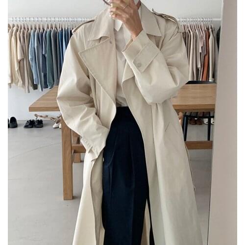 Women Auturn Trench Coat Long Style Belt Turn-down Collar Solid Long Wind Coat Female Winter Coat