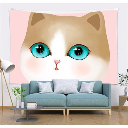 Fun Fervent Nordic Tapestry Animal Cat Modern Design Cute Kawaii Living Room Tapestry Polyester Washable Background Cloth