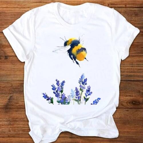 Women Graphic Bee Plant Painting Cute 90s Style Ladies Printing Print Clothes Lady Tees Tops Female T Shirt Womens T-Shirt