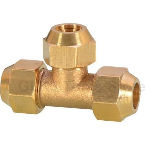 1pcs Flaring Copper Pipe Fittings Tube OD 8mm 10mm Brass Equal Tee Connector Fitting Air tool Fitting With Nuts