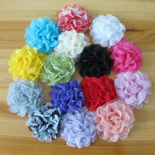 10pcs/lot 4.5" 15colors Hair Clips Artificial Fabric Flowers For Headbands Mesh Shabby Chiffon Lace Flowers For Hair Accessories