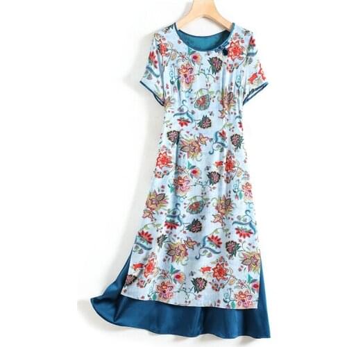 2021 summer womens fashion fashion Franc French romantic pop printing silk dress one piece