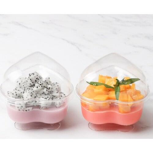 50pcs High quality heart shape goblet dessert cup 120ml small transparent pudding jelly yogurt fruit cake plastic cups with lid