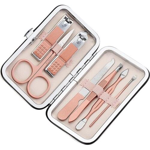 7pcs/set Rose Gold Stainless Steel Nail Cuticle Pusher Clipper Scissor Nipper Tweezer Picker DIY Manicure Nail Art Tools Kits