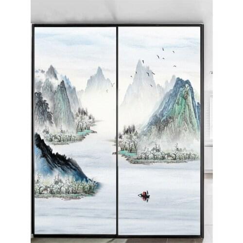 Privacy Window Film Static Cling No Glue Decorative Landscape Painting Window Treatments Window Coverings Glass Sticker for Home