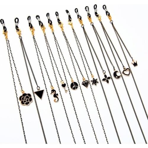 Punk Mask Sunglass Lanyard Chains Black White Enamel Crown Cross Moon Star Pendant Eyeglass Chain Trendy Accessories For Women