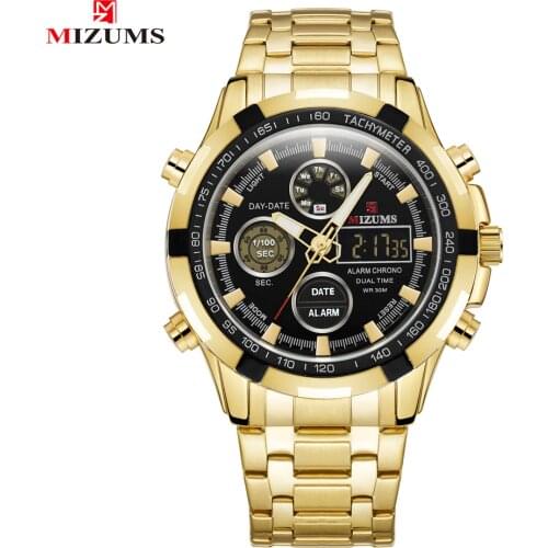 Luxury Gold Watch Men Stainless Steel Band Fashion Quartz Mens Wrist Watches Waterproof Alarm Digital Sport Relogio Masculino