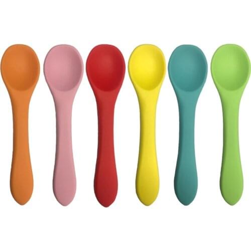 Baby Soft Silicone Spoon Red Blue Solid Color Kid Tableware for Children Food Feeding Tools Toddlers Boys Girls Infant Flatware
