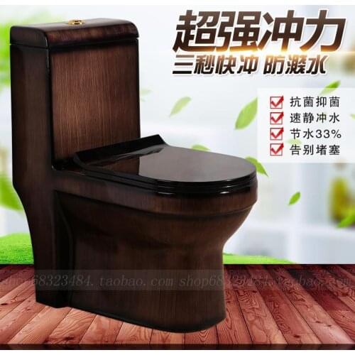 Boutique high-grade wood grain toilet siphon toilet ceramic black retro toilet personality