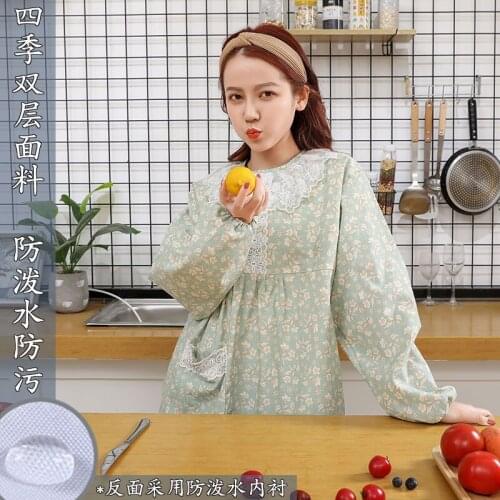 Apron womens household kitchen waterproof and oil-proof cute Japanese and Korean work clothes fashion cooking long-sleeved