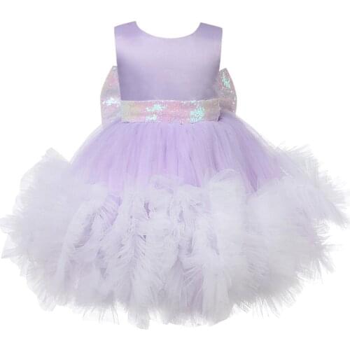 Violet Lace Baby Girl Dresses Sequin Bow Infant Christening Baptism Gown Newborn 1 Year Birthday Princess Infant Party Costume