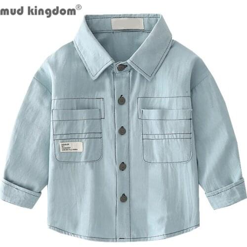 Mudkingdom Fashion Boys Shirts Turn-down Collar Cotton Solid Long Sleeve Shirt for Boy Clothes Cargo Pocket Kids Clothing Autumn