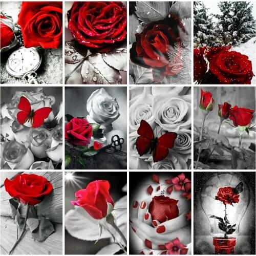 Huacan Diamond Painting Full Rose Flower Artisanat Diamant Mosaic Black And White Embroidery Home Decoration