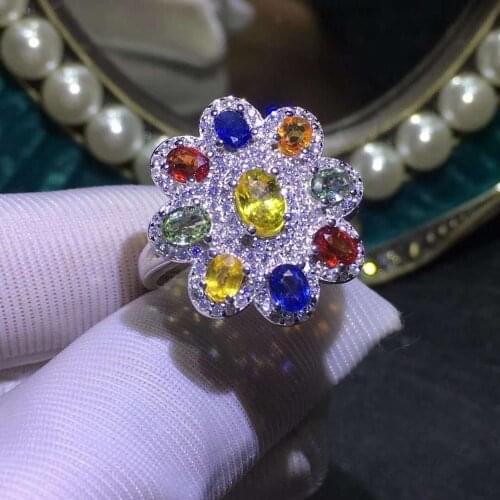 Fine jewelry 925 sterling silver inlaid Natural And Real Colorful Sapphire gemstone popular ring fashion Ring