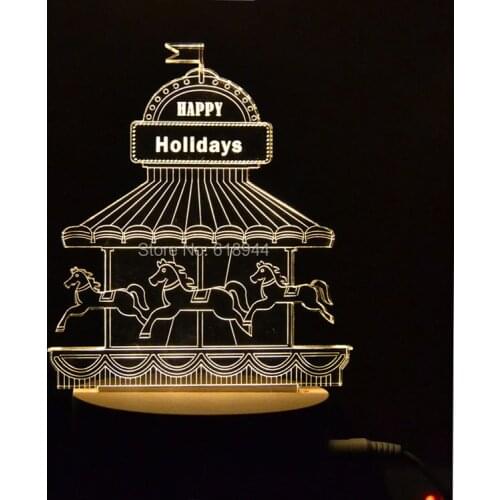 Hot Selling Wooden Modern LED 3D Table Lamps Creative Fashion Bedroom Bedside Night Light Lampe Deco Birthday Gift Carousel