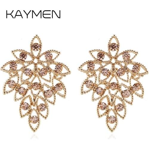 KAYMEN Fashion Leaf Style Rhinestones Statement Earrings Gold Color for Women Stud Earrings Jewelry boucles d'oreille