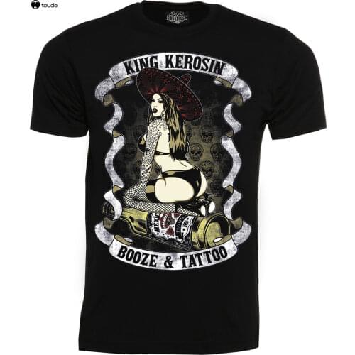 2019 New Mens T Shirts T-Shirt Booze and Tattoos Oldschool Hotrod Rockabilly Youngtimer V8 Tops Tshirt Homme