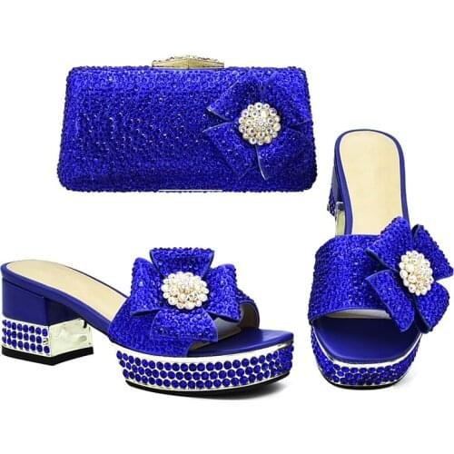 Latest Design Shoe and Bag Set for Party In Women Italian Ladies Wedding Shoes and Bags To Match Set Decorated with Rhinestone