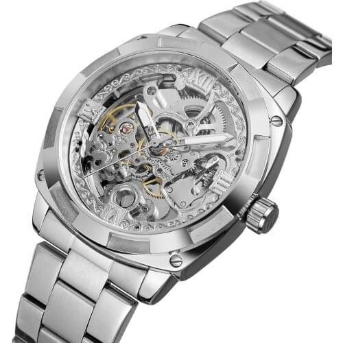 New Forsining Men Automatic Mechanical Watches Top Brand Luxury Stainless Steel Watch Skeleton Transparent Sport Male WristWatch