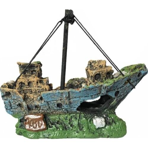 New Aquarium Ornament Wreck Sunk Ship Sailing Boat Destroyer Fish Tank Cave Decor
