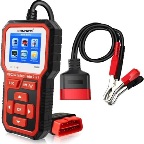 New KW681 6V 12V car and motorcycle battery tester car diagnostic tool 2in1 2000 CCA car OBD2 measurement tool battery tester