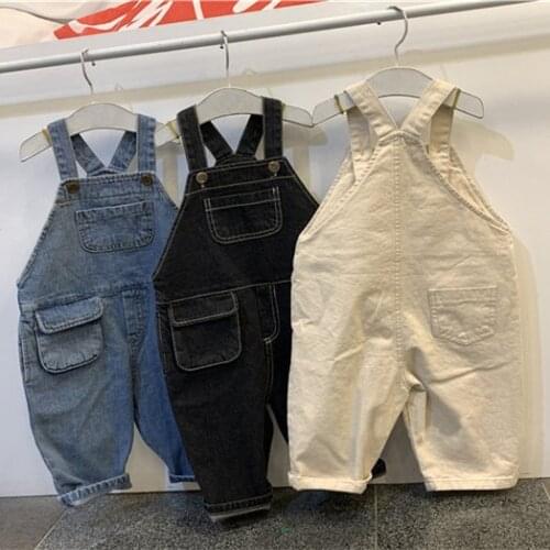 2020 nian Autumn Korean Childrens Clothing New Boys and Girls Korean Fashion Jeans Pocket Strap Casual Pants Womens Pants