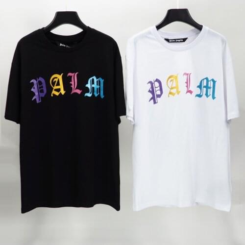 Palm Angels 22SS Letter logo personality colorful letter printing short-sleeved male high street trend Fashion loose T-shirt