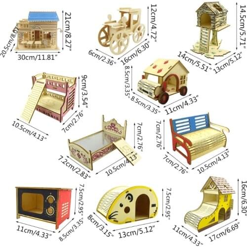 Pet Rat Hamster Villa Nest Sleeping Bed House Case Climbing Ladder Mini Hideout Wooden Slide DIY Assemble Hut Small Animals