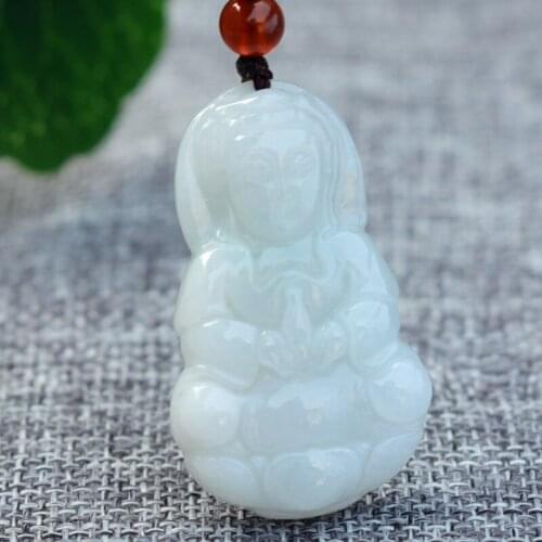 Drop Shipping A Grade Natural Jadeite Pendant Necklace Carved Chinese GUANYIN Pendant Gift for Women Mens Jades fashion Jewelry