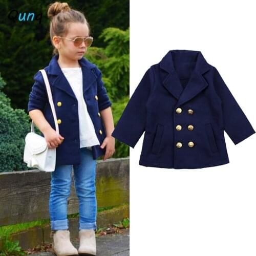 Qunq Girls Spring Fall Coat 2021 New Navy Kids Jackets for 1 2 3 4 5 Year Baby Girls Toddler Children Top Outerwear Clothing