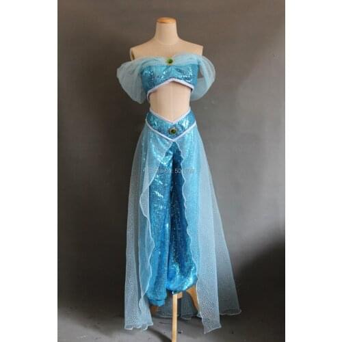 Real photo womens adults ladies costume halloween character cosplay princess light blue Princess cosplay Aladdin