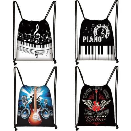 Piano / Guitar Backpack Musical Notes Drawstring Bag Women Travel Bag Teenager Boys Girls Storage Bag Kids Bookbag