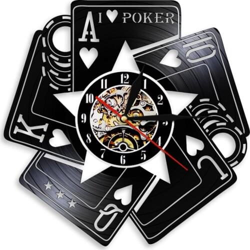 I Love Poker Cards Game Royal Flush Spades Gamble Room Decor Wall Clock Las Vegas Casino Gamer Winner Vinyl Record Wall Watch
