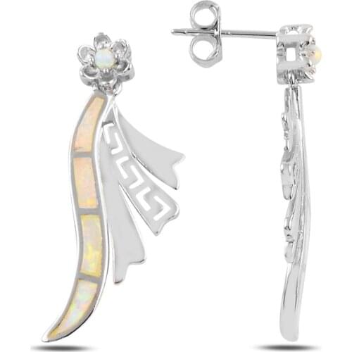 Silver 925 Sterling White Opal Stone Dangle Studded Earrings