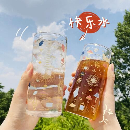 Straw Glass Cup for Men and Women Graduated Milk Cup Straight Drinking Cup Breakfast Milk Cup Girl Water Cup
