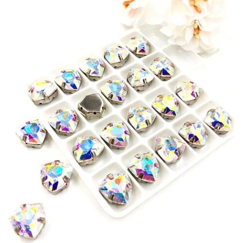 12mm Fat Triangle shape AB color High quality Glass Crystal sew on rhinestones diy/clothing accessories
