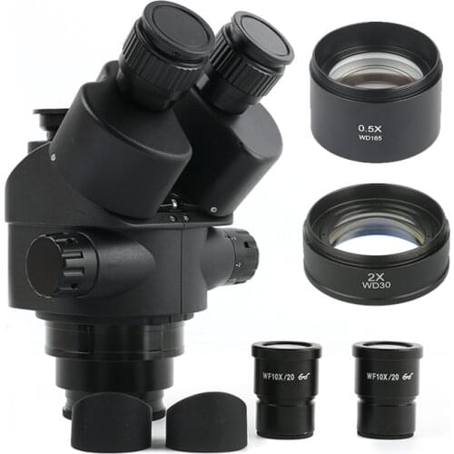 2019 Black 3.5X 90X 7X-45X Simul-Focal Trinocular Microscope 0.5x 2.0x Auxiliary Lens+ Zoom Stereo Microscope Head