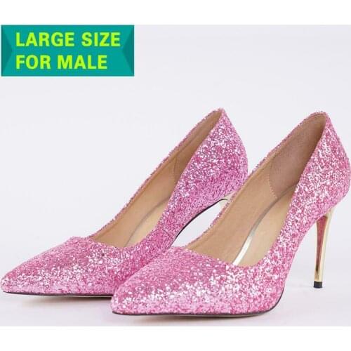 9cm Stiletto High Heels Bright Rose and Silver Classic Style Shoes Suitable for Drag Queens and Transgenders Cosplay Shoes